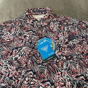Columbia Shirt Mens Small Blue Geometric Super Tamiami PFG Omnishade Hiking NWT